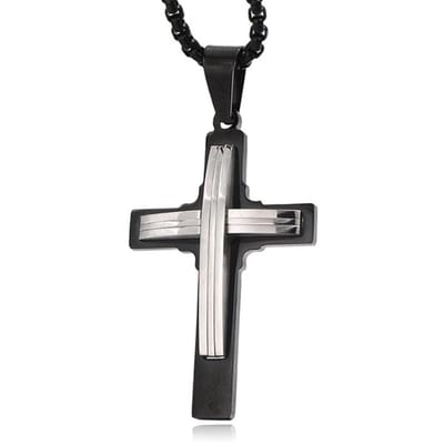 Heren Venetiaanse Schakelketting met Zwart Zilverkleurige Hanger
