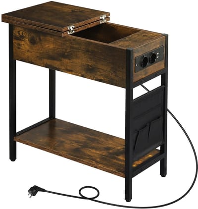 Bijzettafel - Salontafel - Bijzettafel met Laadstation - 2 USB Poorten - Nachtkastje - Woonkamer - Slaapkamer - 60 × 61 × 30 cm (B × H × D)