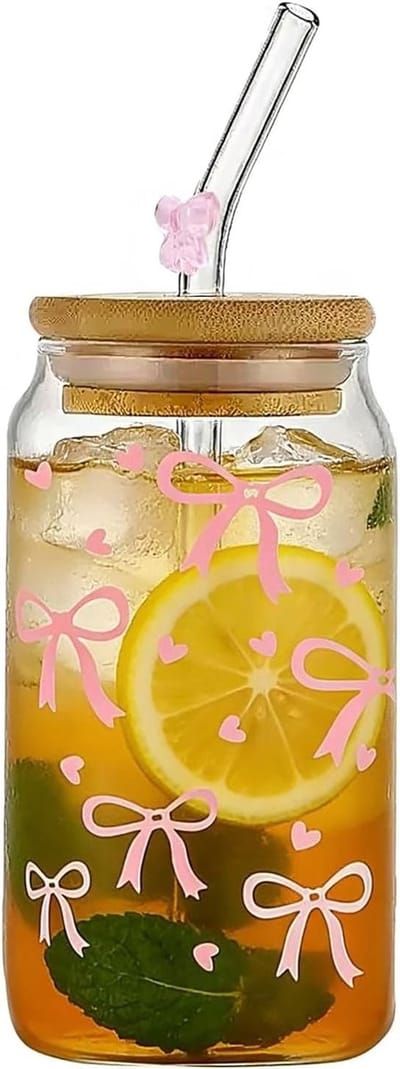 Glas met deksel en rietje - 16 oz Tumbler voor Ijskoffie, Smoothies en Cocktails met Esthetisch Design