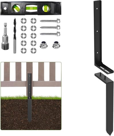 Reparatieset Hekpalen - Paal Versteviger Beugel - Hekpalen Stabiliseren - Roestbestendige Staalconstructie - 83.8 x 15 cm - Zwart