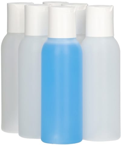 6 x 100 ml ronde fles HDPE naturel + Disc-Top wit - BPA Vrij - Niet Breekbaar - Plastic Flesjes Navulbaar - Met Dop - Lege Flessen - 6 stuks
