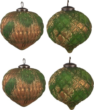 Clayre & Eef Kerstbal Set van 4 Overig Ø 13x13 cm Bruin Groen Glas Kerstballen