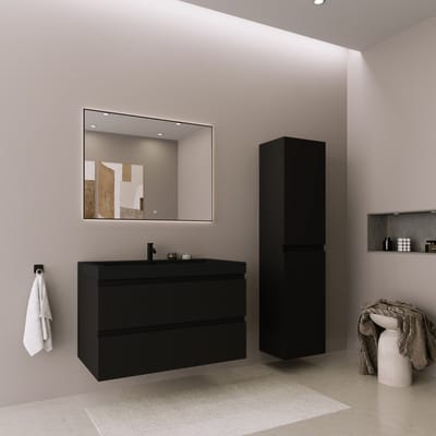 LOMAZOO Badkamermeubel Mat Zwart 80 cm - Wastafel Zwart - Wastafelmeubel - Wastafelkast Zwevend [MONACO]