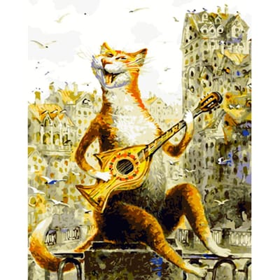 5D Diamond Mosaic Cartoon  Kat en Gitaar  Handgemaakte Volledige Diamond Painting Kruissteek Kits 20X30CM beige