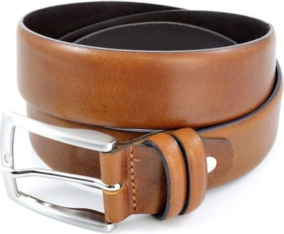 Heren Riem volnerf Leer Cognac - 3.5 cm Breed - Broekriem - Nette Riem - Pantalon Riem - Maat: 105 / Totale lengte riem 120 cm - Echt Leer
