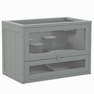 PawHut-Hamsterkooi-Vurenhout-60x35x42cm-Grijs