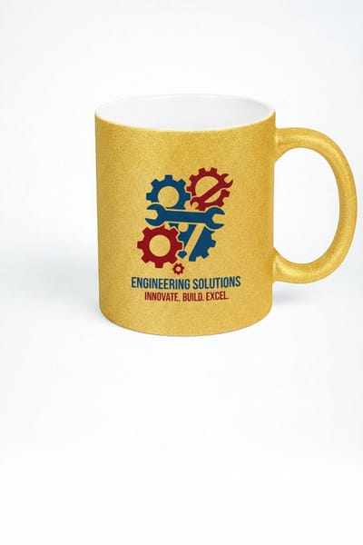 Engineering Solutions Mok 330ml – Gouden Keramische Koffiemok met Tandwielen & Gereedschap Design – Innovate Build Excel Cadeau voor Ingenieurs