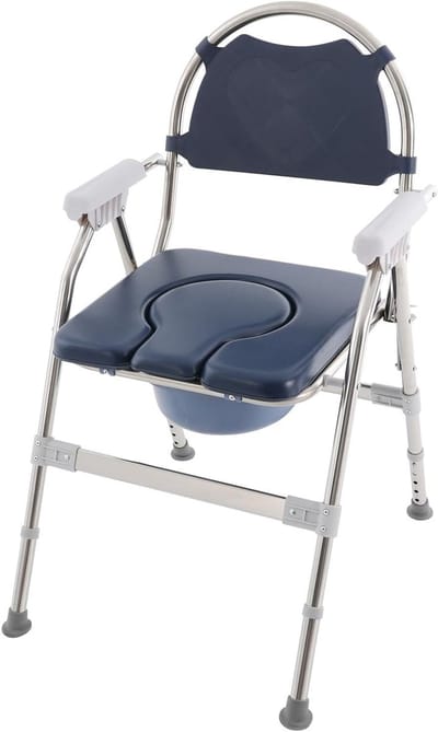 Toilet Chair for Seniors, Foldable, Height-Adjustable, Load Capacity 150 kg, Toilet Seat with Padded Seat Plate and Toilet Bucket, Stable and Comfortable (Navy Blue)