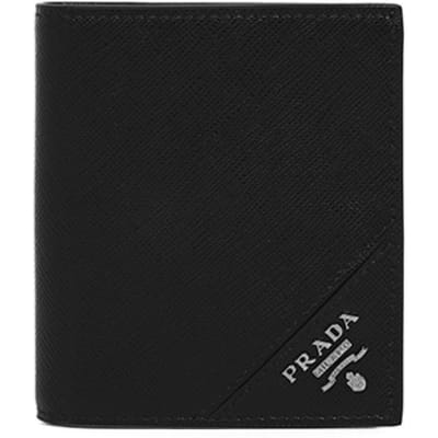 Prada 2mo004 Qme F0002 Saffiano Logo Dubbelgevouwen Portemonnee 2MO004 QME F0002 black