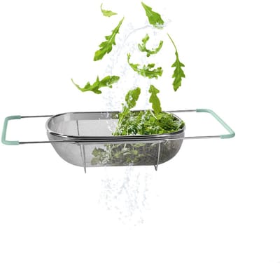 Livarno Home Gootsteenzeef - Gootsteen vergiet - Groente vergiet - Grijs - 35-56 x 24 x 11 cm