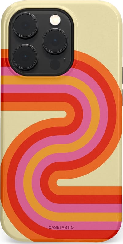 Casetastic hoesje geschikt voor Apple iPhone 14 Pro - MagSafe - Dubbellaagse bescherming - Retro wave - Fashion Case - Zand Rood Oranje Roze