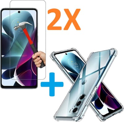 Shockproof Soft TPU hoesje Silicone Case Geschikt voor: Motorola Moto G200 5G met 2X Tempered glas Screen Protector