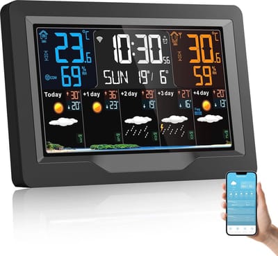 Draadloze Weerstation met Buiten Sensor, Thermometer en Hygrometer - Binnen en Buiten Weer Voruitzichten, Temperatuur, UV-index, App Bediening