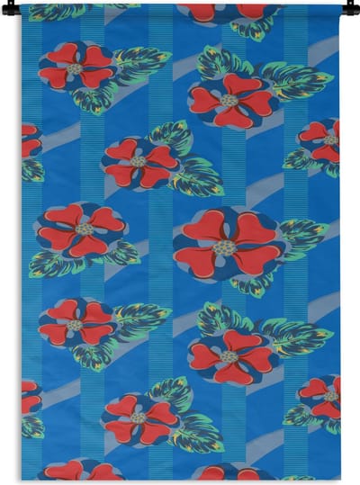 Wandkleed - Wanddoek - Hibiscus - Hawaii - Rood - Patroon - Bloem - 60x90 cm - Wandtapijt
