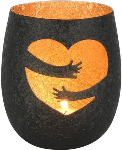 Dekoratief | Theelichthouder 'Embracing Love', zwart/goud, metaal, 10x10x11cm | A258045