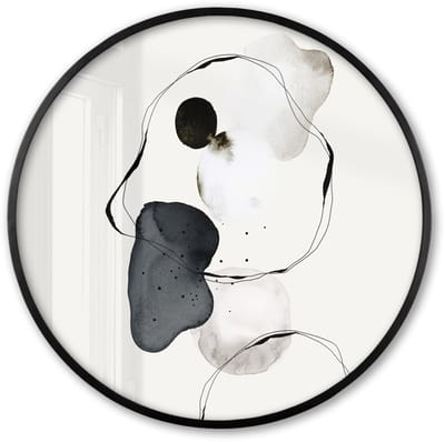 Poster in lijst Rond - Fotolijst 60x60 cm - Posters - Abstract - Verf - Kunst - Zwart wit - Ronde posterlijst zwart - Decoratie - Wanddecoratie woonkamer - Muurdecoratie slaapkamer