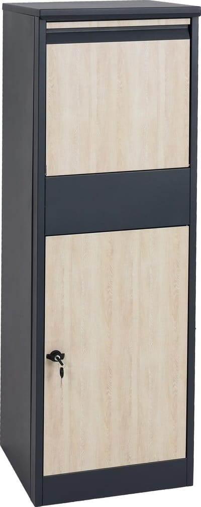 Pakketdoos MCW-G80, staande brievenbus Pakketbrievenbus formaat XL ~ antraciet gegalvaniseerd, lichte houtlook