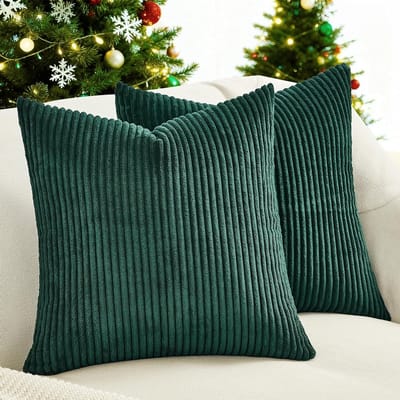 Set van 2 Donkergroene Gestreepte Corduroy Kussenhoezen 40 x 40 cm voor Sofa en Woonkamer Decoratie