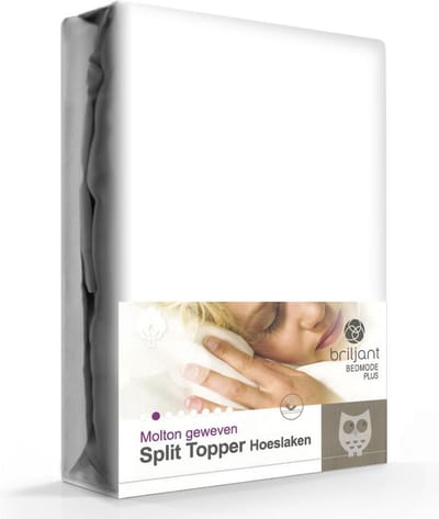 Briljant Home Molton Splittoper Hoeslaken - 140x220 - (voor topdekmatrassen met split) - Wit
