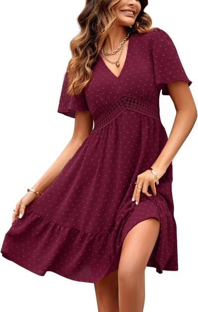 Zomer Jurk Dames V-Hals Korte Mouwen Hoge Taille Polka Dot Ruffle Mini Jurk
