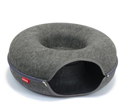BioBedding - Luxe Kattenmand Cosy Donut – 2-in-1 Kattenhuis en Mand – Ø 50 cm – Grijs Vilt – Ritsbaar & Warm - 1 opening