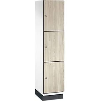 C+P Cambio lockerkast, 1 vak, 3 vakken, met plint, B 400 x D 525 x H 1980 mm, verkeerswit / essenhout decor