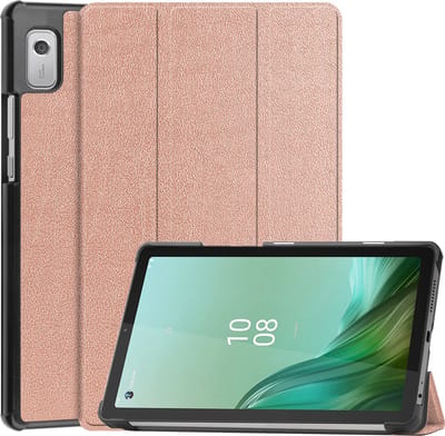 Hoesje Geschikt voor Lenovo Tab M9 - Dun & Stevig - Trifold Bookcase - Hard Cover - Hardcover Book Case - Tablet Hoes - Rosé goud