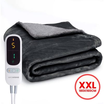 Seranova Elektrische Deken XXL - Extra Warmtedraden - Premium Model - 180x160 cm - 2 persoons Warmtedeken - Dubbelzijdig Fleece Sherpa - Antraciet
