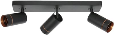 Zwarte spot Downlume 4862ZW, 3-lichts GU10 met gouden accenten, metaal, 50 cm x 10 cm, Steinhauer