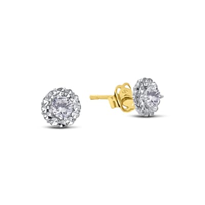 New Bling 9NBSAM-G230218 Gouden Oorknopjes met Zirkonia - Zirkonia 3mm - 5,6mm Doorsnee - 14 Karaat - Bi-Color - Goud