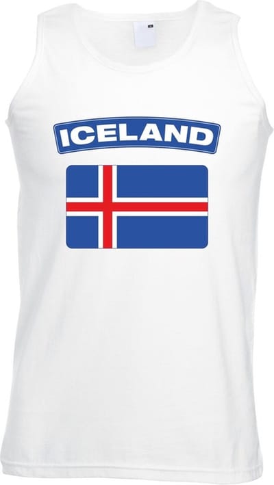 Ijsland singlet shirt/ tanktop met Ijslandse vlag wit heren S