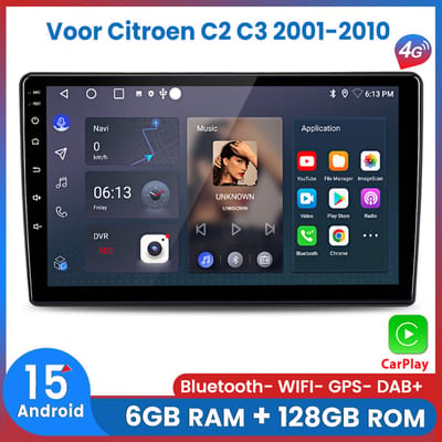Awesafe Autoradio 6GB+128GB met Carplay en Android auto - Geschikt Voor Citroen C2 C3 2001 t/m 2010 - Radio scherm met Navigatie GPS - 8 Kern V1PRO Versie - Draadloos Apple Carplay & Android - 2001 2002 2003 2004 2005 2006 2007 2008 2009 2010