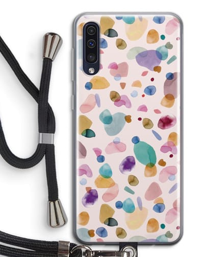Case Company® - Hoesje met koord geschikt voor Samsung Galaxy A50 hoesje met Koord - Terrazzo Memphis - Telefoonhoesje met Zwart Koord - Bescherming aan alle Kanten en Over de Schermrand