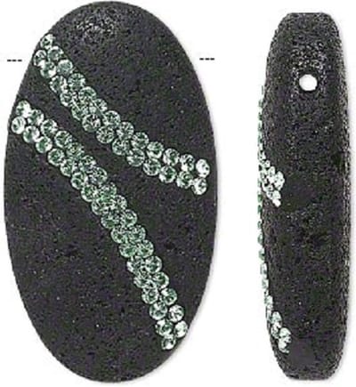 Lavastenen component/hanger, 45x25mm, dwarsgeboord, met Chrysolite Swarovski chatons