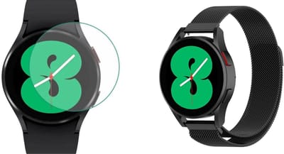 Strap-it Milanese band + Screenprotector - geschikt voor Samsung Galaxy Watch 7 40mm / Watch 6 40mm/ Watch 5 40mm /Watch 4 40mm / Watch FE - RVS Stalen band - Magnetische sluiting - Zwart