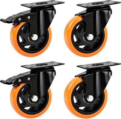 Zwenkwiel - set van 4 - 100 mm - 600 kg - zwart-oranje