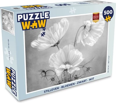 Puzzel Stilleven - Bloemen - Zwart wit - Klaproos - Botanisch - Legpuzzel - Puzzel 500 stukjes