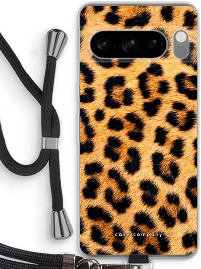 Case Company® - Hoesje met koord geschikt voor Google Pixel 8 Pro hoesje met Koord - Luipaard - Telefoonhoesje met Zwart Koord - Bescherming aan alle Kanten en Over de Schermrand