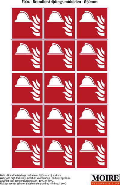 Pictogram sticker 75 stuks F004 - Brandbestrijdingsmiddelen - 50x50mm - 15 stickers op 1 vel