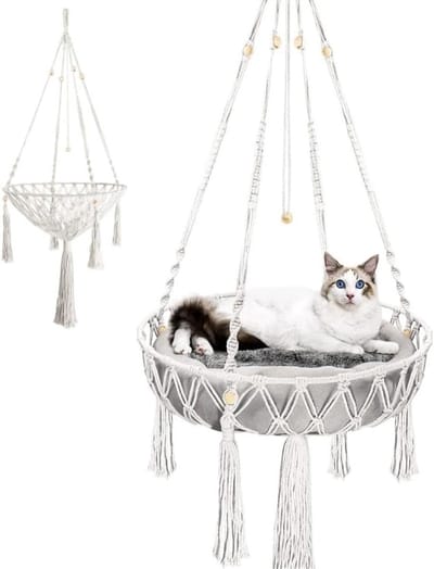 Hangmat voor katten van katoen, knusse vensterbed voor huisdieren, 35 cm, ideaal voor ontspanning en comfort