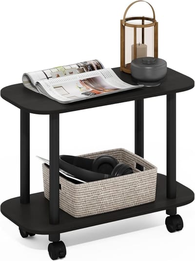 Bijzettafel met Wielen - Ovale Tafel - Opbergen en Decoratie - Eenvoudige Montage - 60 x 30 x 45 cm