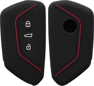 kwmobile autosleutel hoesje geschikt voor VW Golf 8 3-knops autosleutel hoes - Siliconen autosleutel behuizing - Auto sleutel case met honingraat - Sleuteletui in zwart / rood
