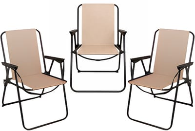 Redcliffs Klapstoel unica - 3x - beige - opvouwbaar - 75 x 38 cm - metaal/polyester - campingstoel / tuinstoel