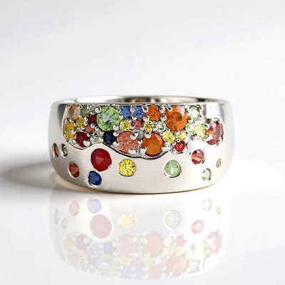 Cavill - Zilveren Ring - 925 Sterling Zilver Geplatineerd - 1,08 ct Kleurrijke Madagaskar Saffieren - Modern Elegant Breed Design