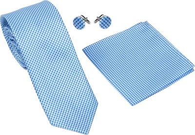 Fako Fashion - Stropdas, Pochette & Manchetknopen Blok - Pochet - Geblokt - Blauw