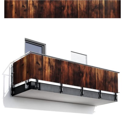 Balkonscherm 500x75 cm - Balkonposter Hout - Planken - Vintage - Donkerbruin - Balkon scherm decoratie - Balkonschermen - Balkondoek zonnescherm