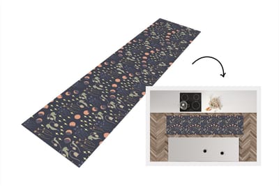 Keukenloper - Loper keuken - Ruimte - Maan - Sterren - Bloemen - Patroon - 200x50 cm - Keukenloper vinyl