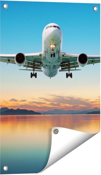 Gards Tuinposter Vliegtuig Vliegt Boven een Kleurrijke Zee - 40x60 cm - Tuindoek - Tuindecoratie - Wanddecoratie buiten - Tuinschilderij