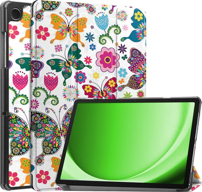 Hoesje Geschikt voor Samsung Galaxy Tab A11 / A9 - Dun & Stevig - Trifold Bookcase - Hard Cover - Hardcover Book Case - Tablet Hoes - Vlinders