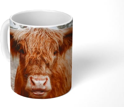 Mok - Koffiemok - Koe- Schotse hooglander - Hoorns - Bruin - Landschap - Mokken - 350 ML - Beker - Koffiemokken - Theemok